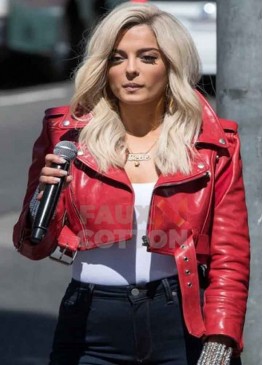 Bebe Rexha Red Biker Leather Jacket